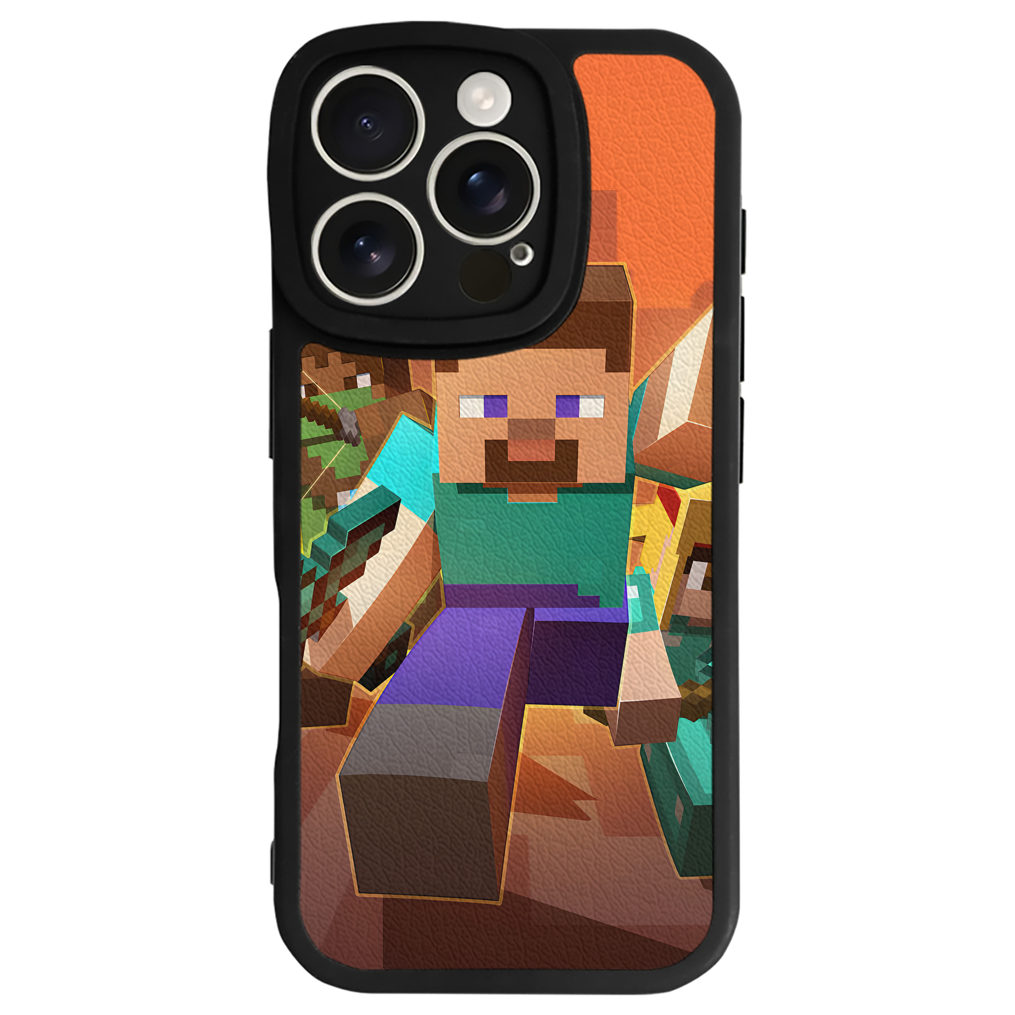 （画像用） マインクラフト ブロックの世界 Minecraft MC Block world 【iPhone 16シリーズ対応】シリコンスマホケース（レザー調） 材質：シリコン